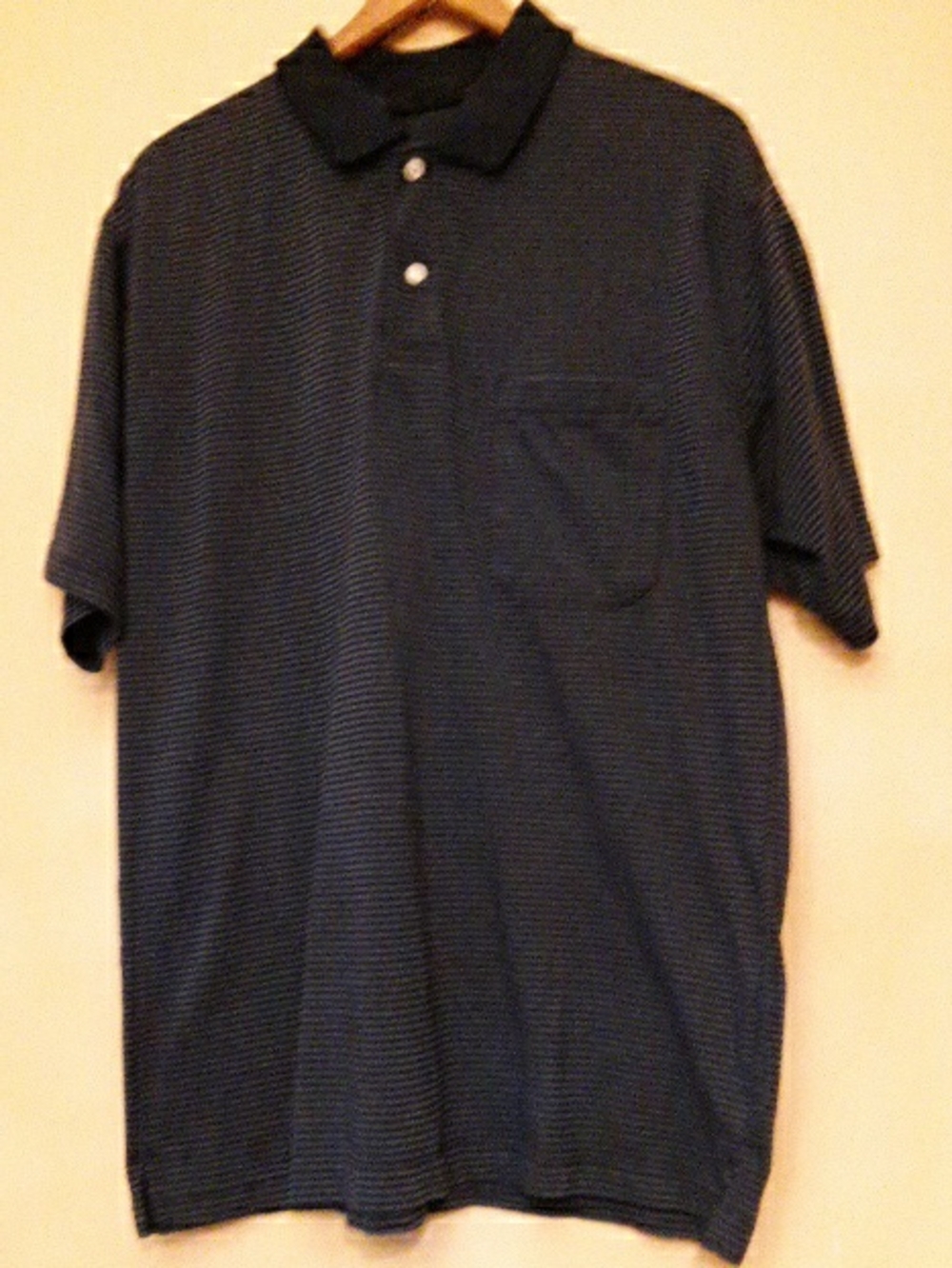 Puritan Navy Blue Thin-Striped Polo with Chest Pocket, Sz M